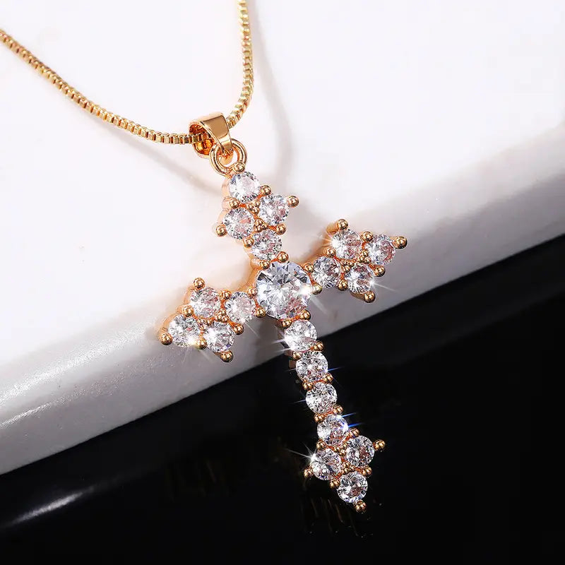 Golden Iced-Out Cross Pendant