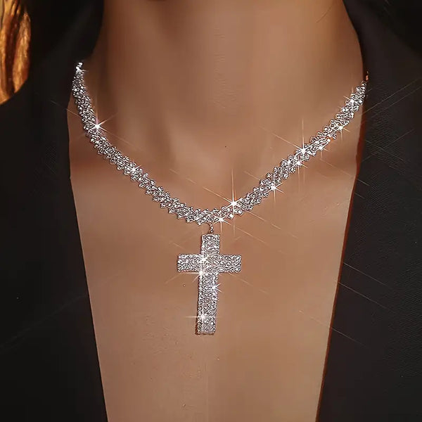 Iced Out Cross Pendant Necklace – Women