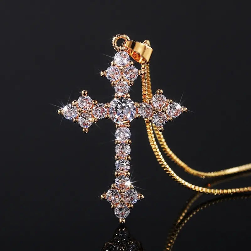 Golden Iced-Out Cross Pendant